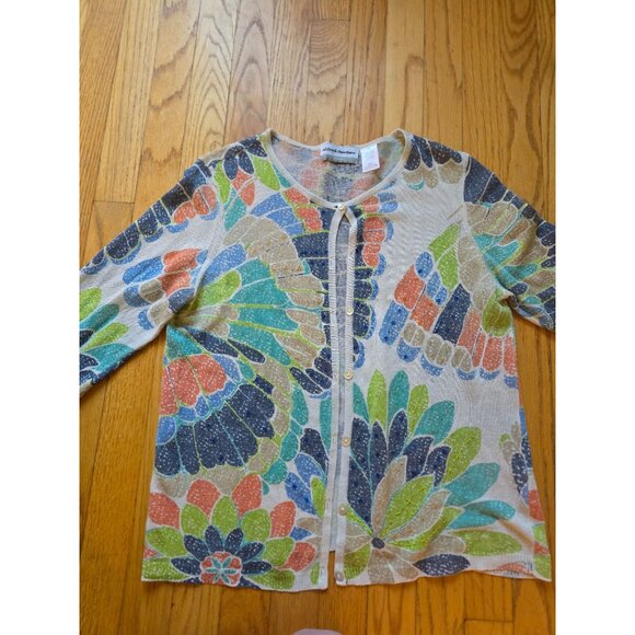 Alfred Dunner Petite Cardigan With Beaded Floral Pattern - Picture 5 of 9